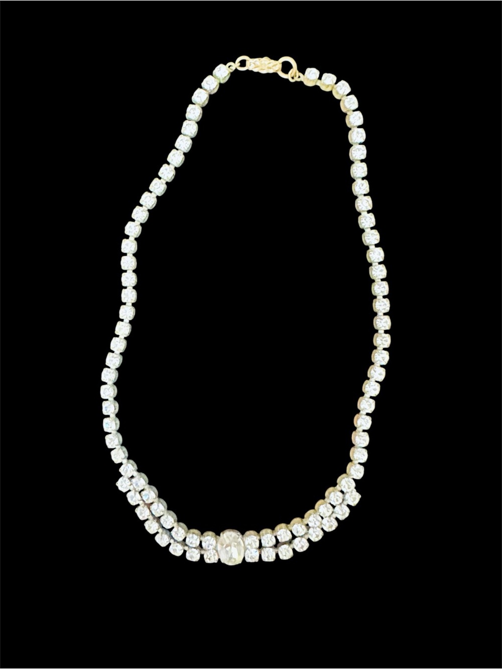 Estate Vintage Brass-Tone Clear Crystal Tennis Necklace - Women Jewelry